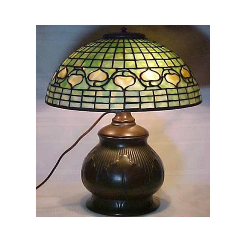 Tiffany Acorn Table Lamp with Tobacco Leaf Base